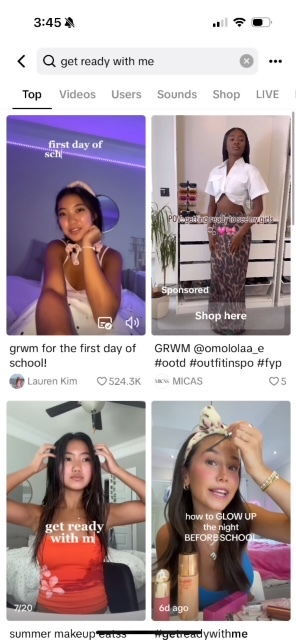 A TikTok showing influencers posting "get ready with me" videos 
