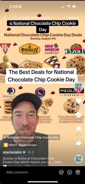 An image of national chocolate chip cookie day on TikTok