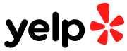 Yelp logo with black text and a red burst symbol on a light background.