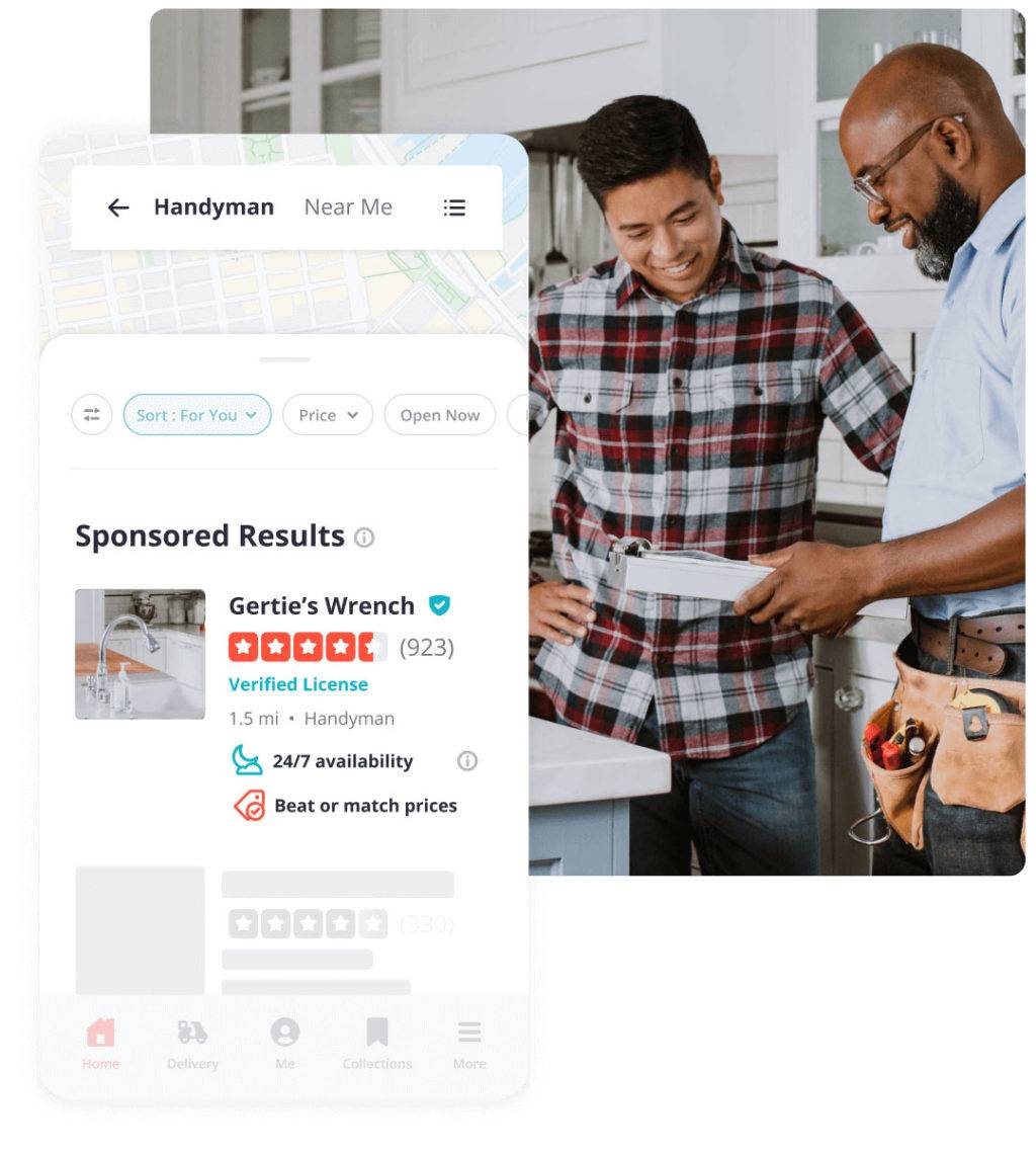 An image showcasing a Yelp ad for the search "handyman near me"
