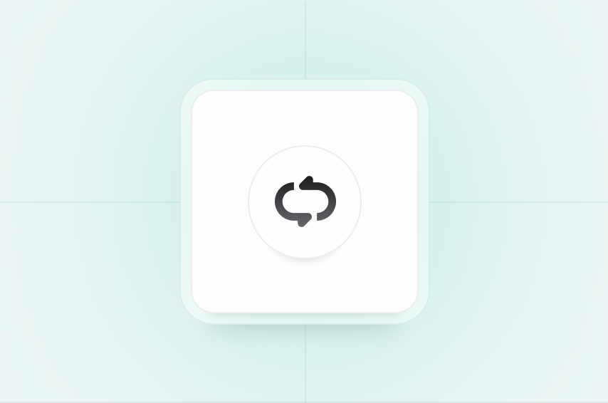 A rounded square button with a black sync or refresh icon on a light blue background.