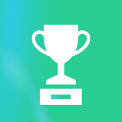 White icon trophy with a blue and green gradient background.