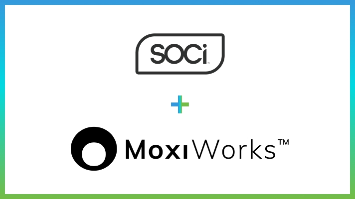 SOCi and MoxiWorks logos with a plus sign between them.