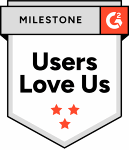 G2 badge reading Milestone: Users Love Us with three red stars below the text.