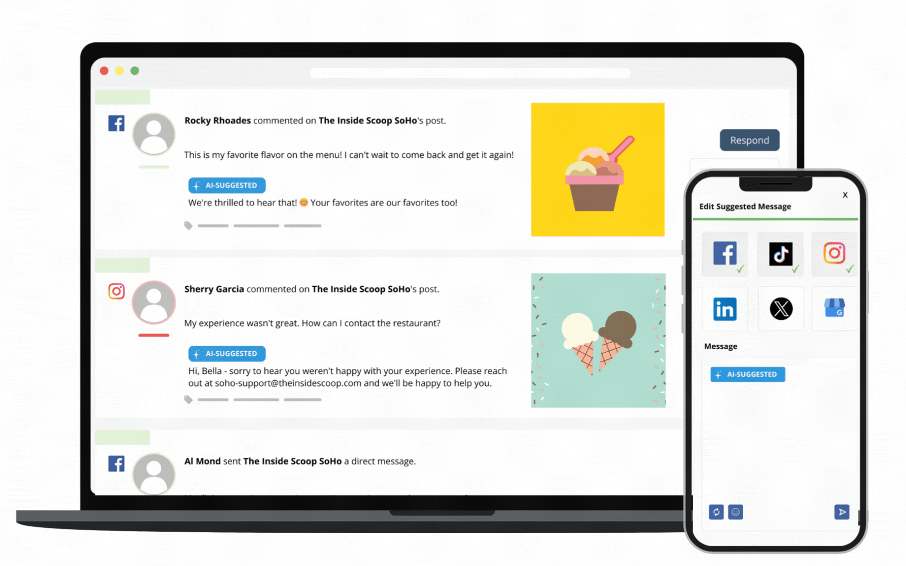 A GIF highlighting SOCi's Genius Social product