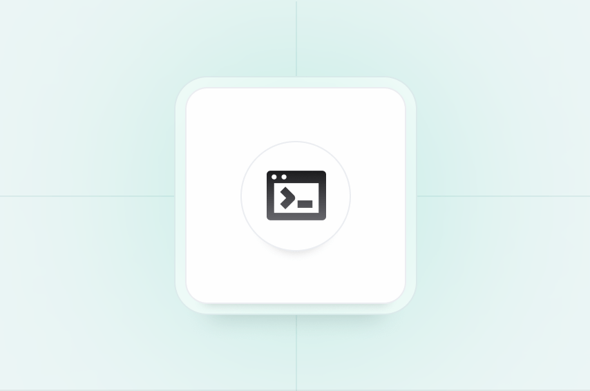 A stylized terminal or command line icon displayed in a white rounded square on a light blue background.