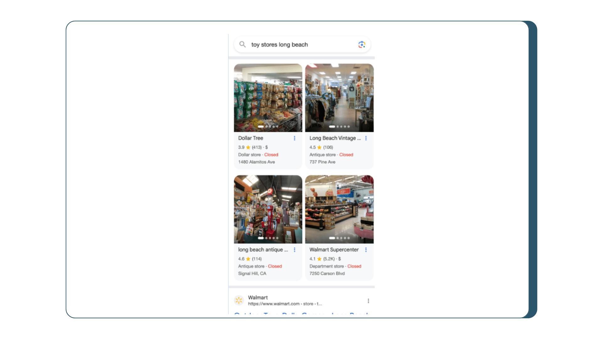 Screenshot of a 4 pack for the search query toy stores long beach