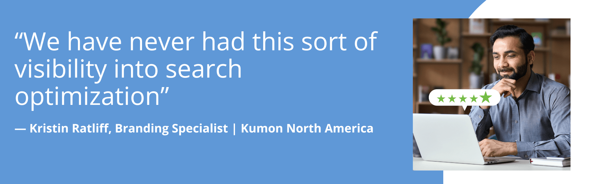 Call out quote from Kumon on Genius Search with white text on light blue background