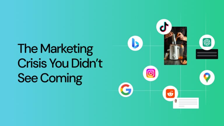 Text The Marketing Crisis You Didnt See Coming with social media and tech icons on a green-blue gradient background.