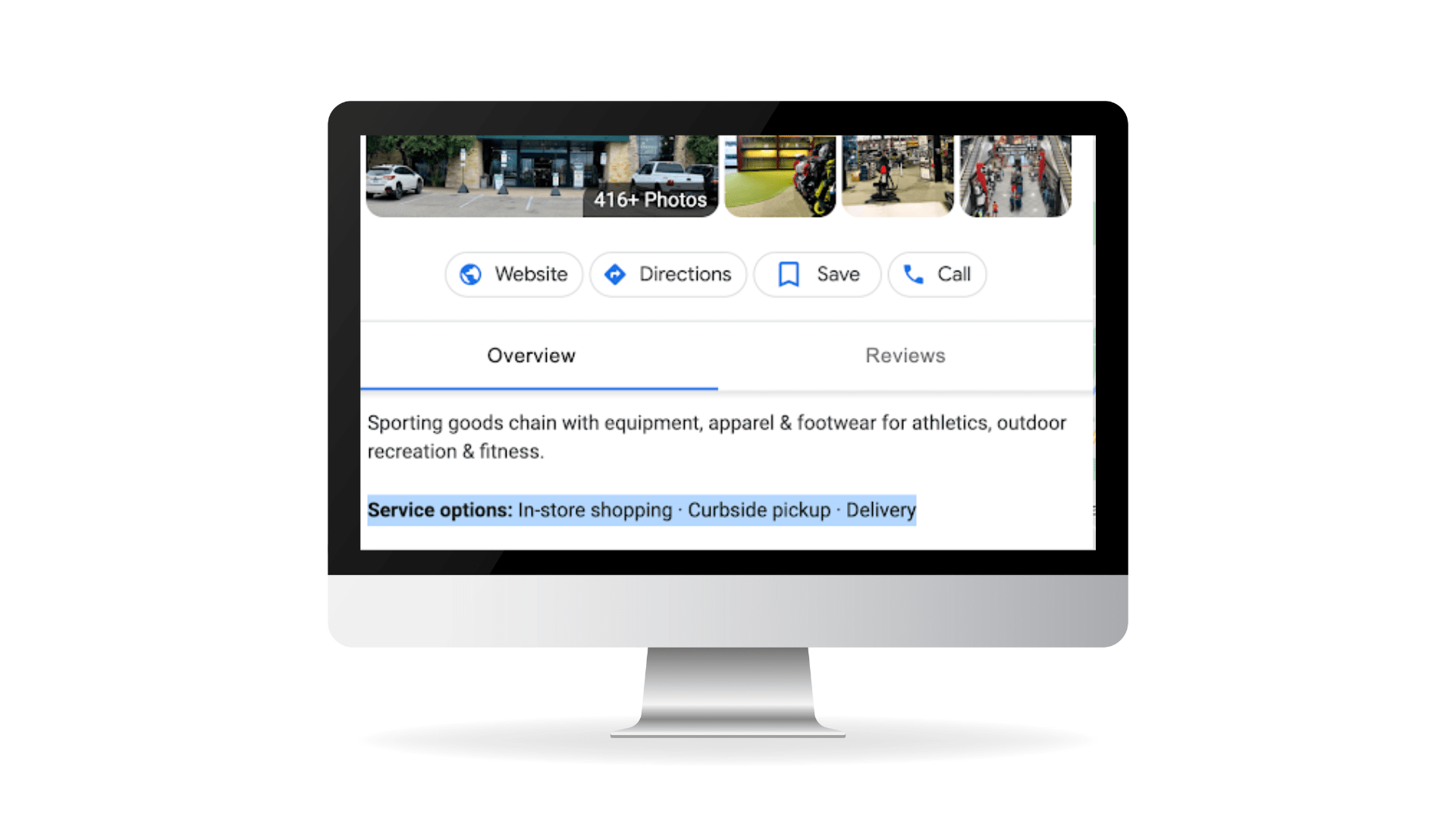 An image show a local listing from Dick's Sporting Goods highlighting their services