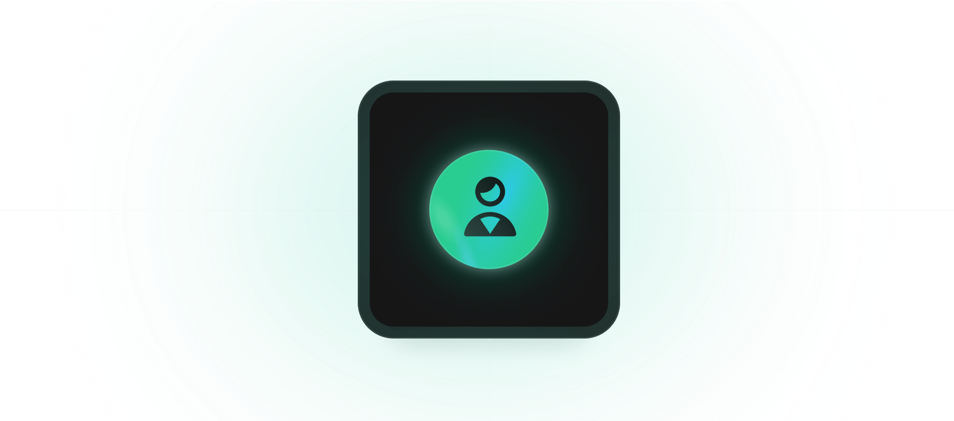 A rounded square icon with a person symbol in the center, glowing with a teal-green light.