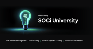 Light bulb icon with text introducing SOCi University