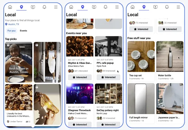 Example of Facebook's new local tab