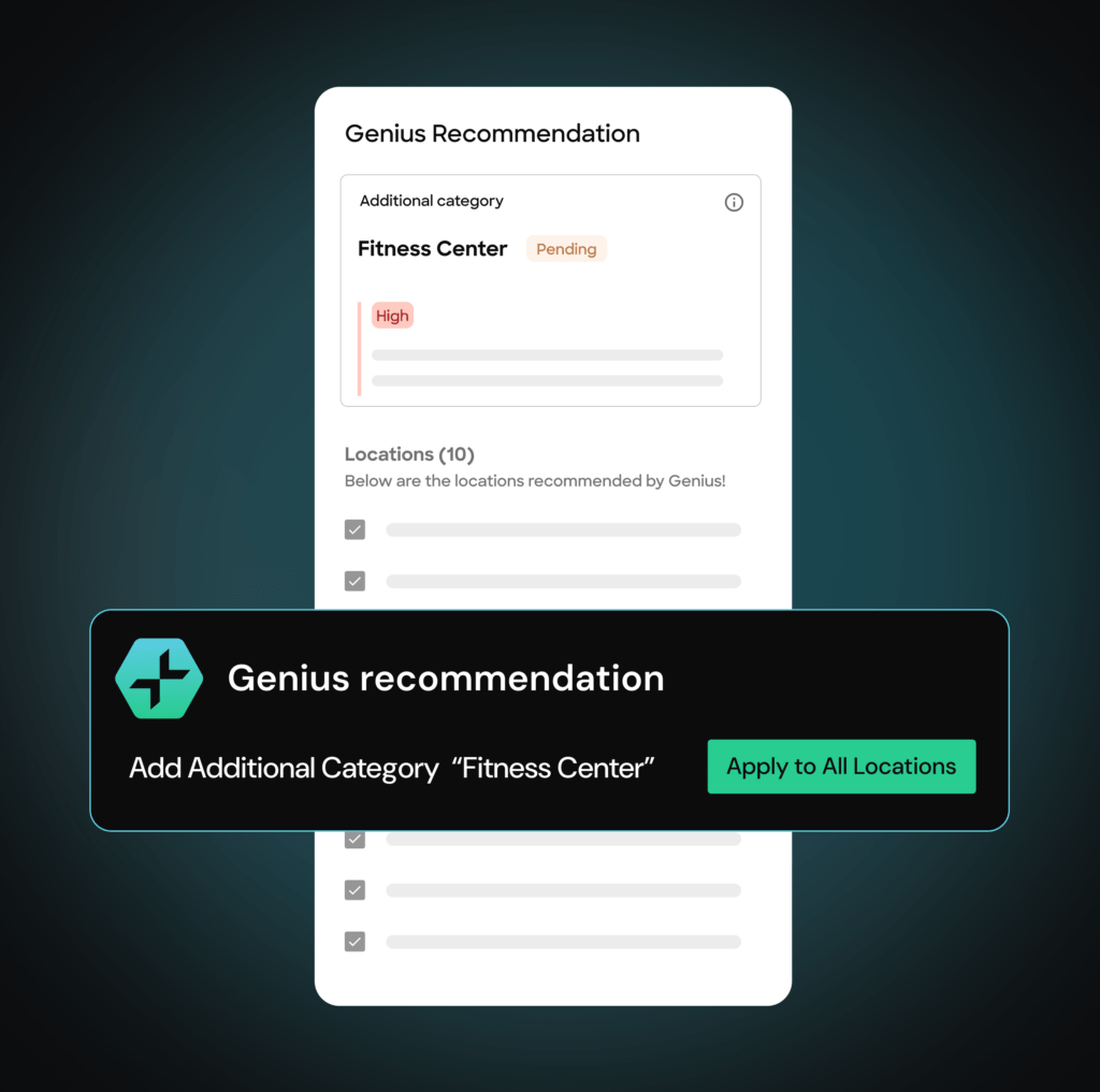 A Genius Search interface screen suggesting an optimization via a one-click task automation.