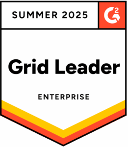 G2 badge reading Summer 2025 Grid Leader Enterprise with red and yellow border accents.