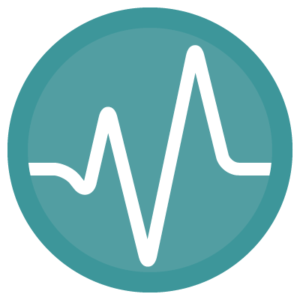 A white electrocardiogram line icon inside a teal circle.