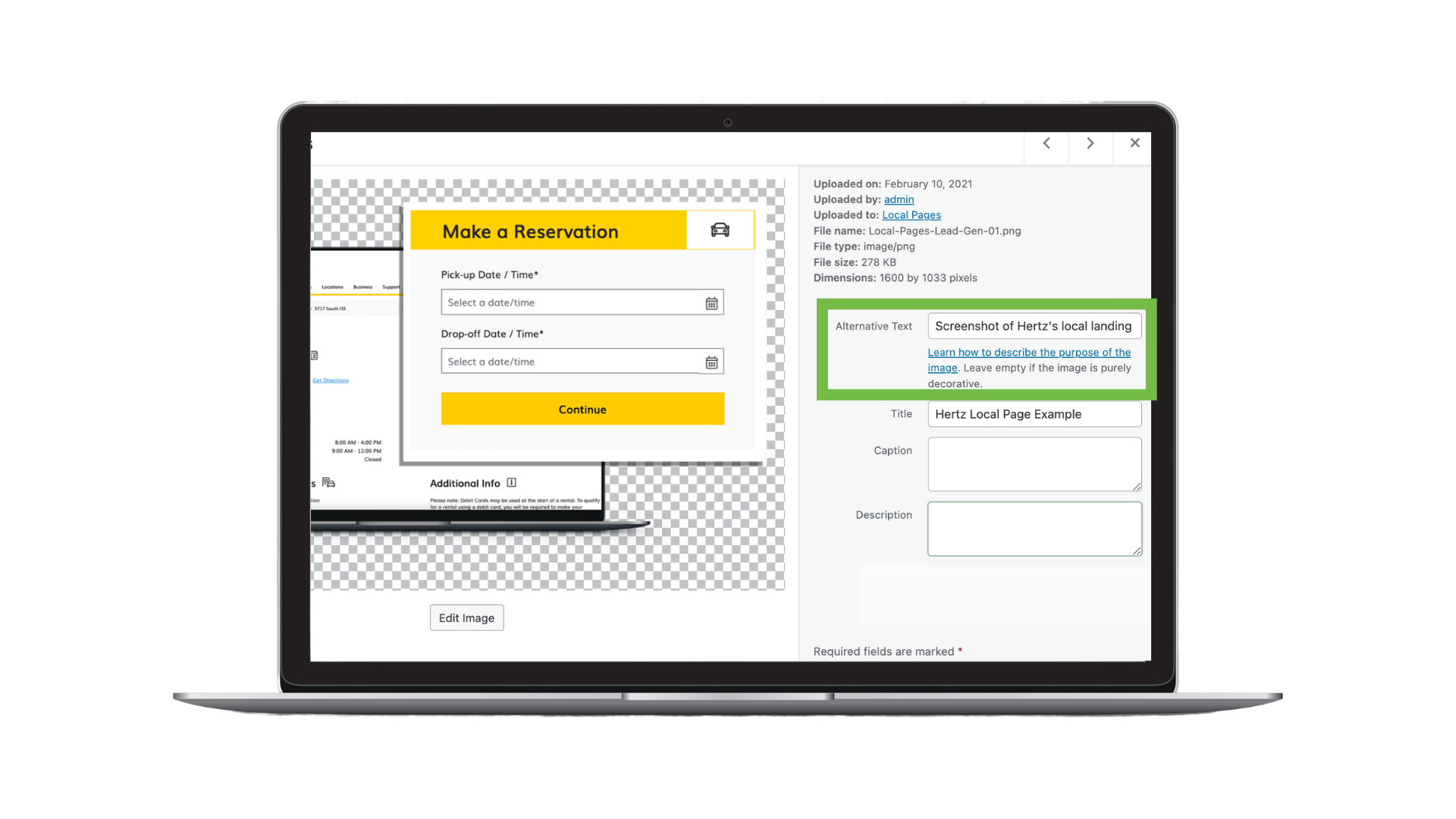An image showing where alternate text is located when uploading an image in WordPress