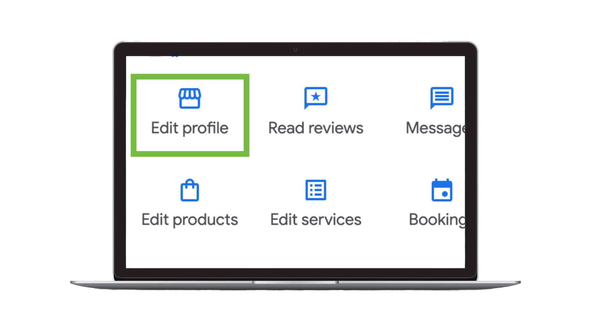 Example Google Business Profile showing the Edit profile icon with a green rectangle around it.