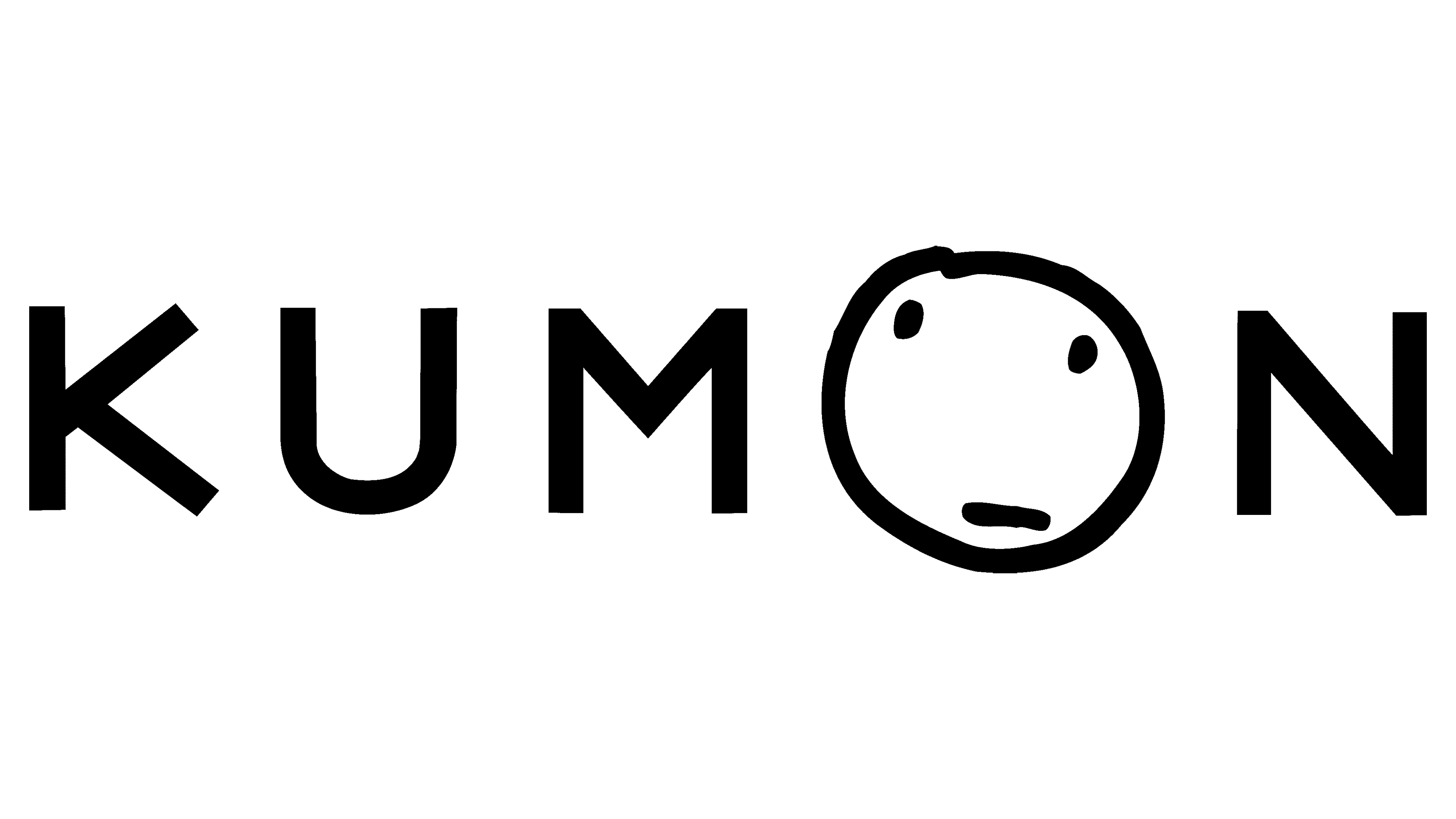 The word KUMON with the O drawn as a simple face with two eyes and a straight mouth.