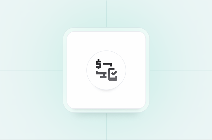 icon of computer monitor with dollar sign and phone with checkmark