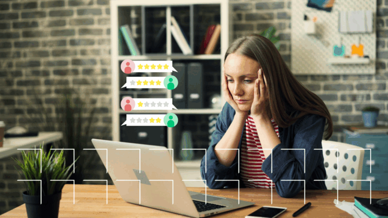 frustrated woman sitting in front of a laptop