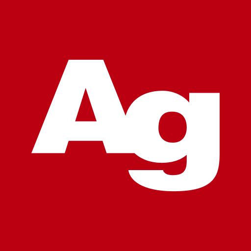 White letters Ag on a red background.
