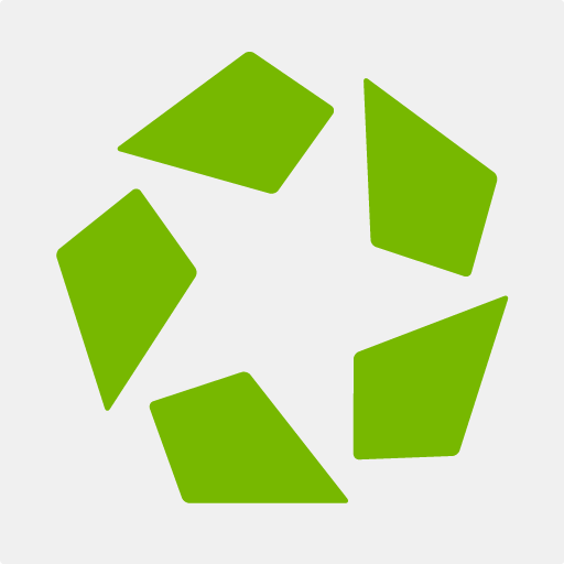Green geometric shapes form a star on a light gray background.