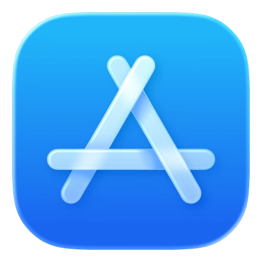 Blue square icon with a stylized white A resembling the Apple App Store logo on a gradient background.